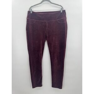 Womens XL Knit Corduroy Leggings Burgundy Velour Stretch Tummy Control Comfort